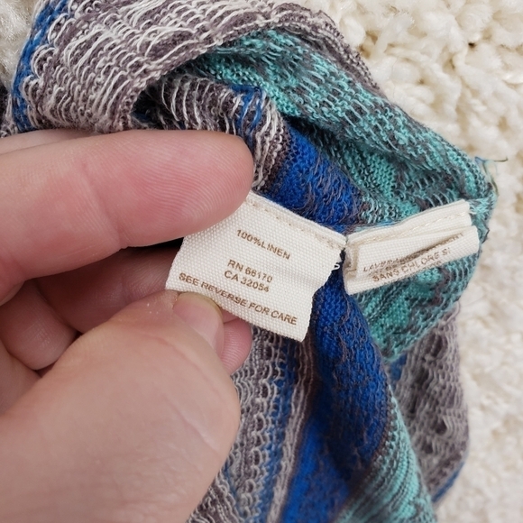 Free People Women US XS knit tank top blue brown turquoise bohemian print linen - Picture 6 of 9